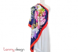 Square silk scarf with colorful flowers